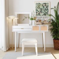 Tocador con Banqueta Moderno Grecia Blanco R&R MUEBLES