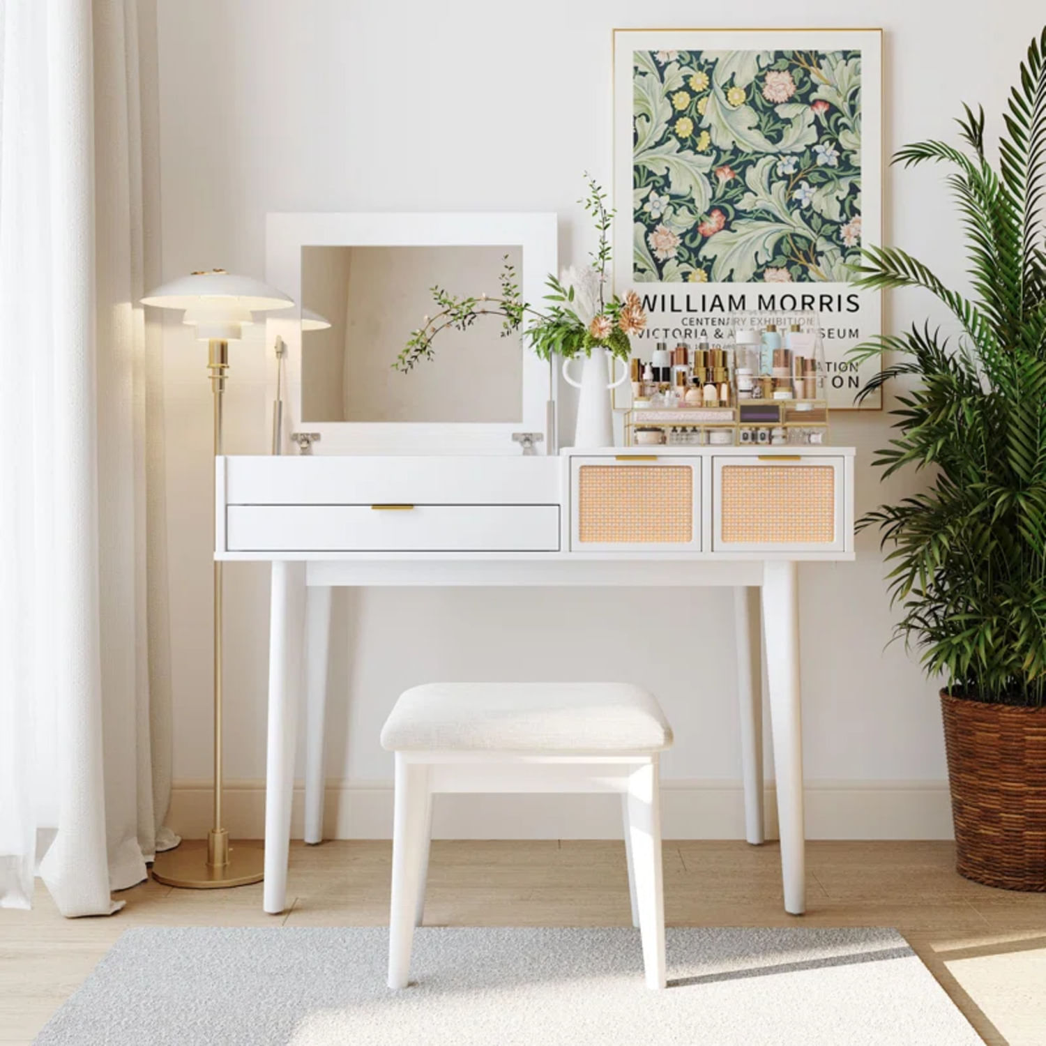 Tocador con Banqueta Moderno Grecia Blanco R&R MUEBLES