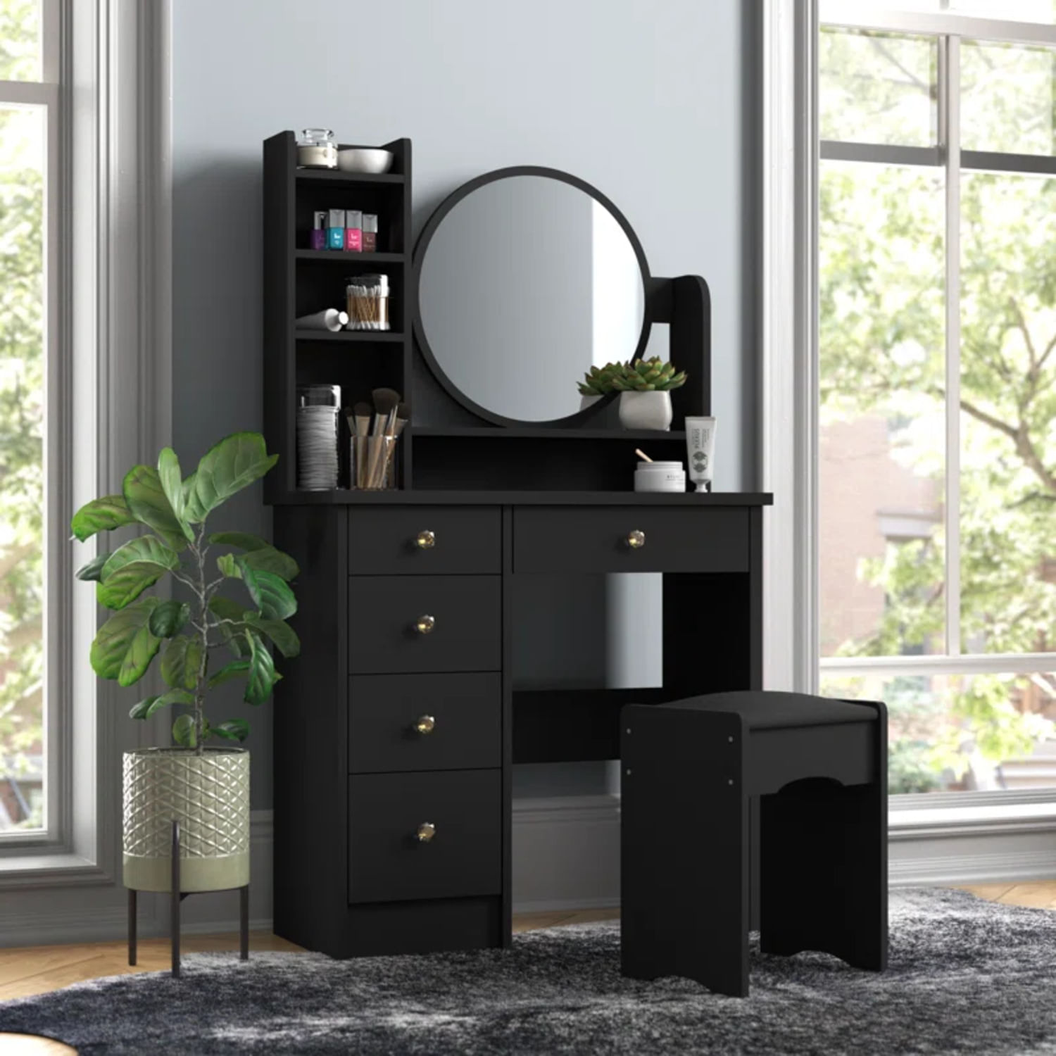 Tocador con Banqueta Moderno Málaga Negro R&R MUEBLES