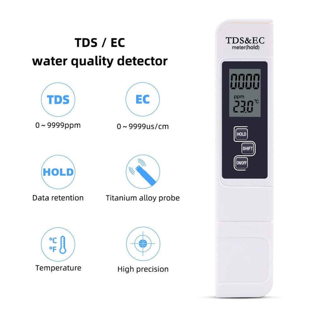 Medidor Digital 3 en 1 TDS EC y T Calidad de Agua