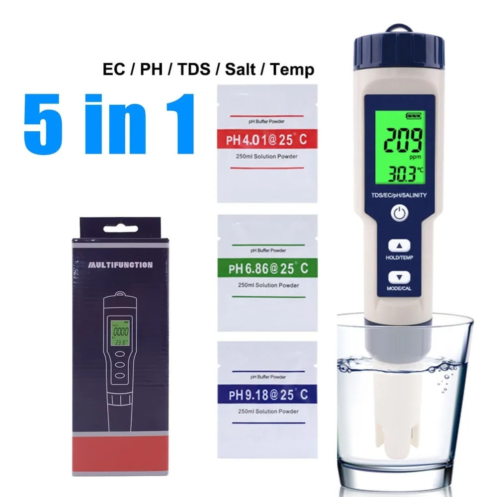 Medidor Digital 5 en 1 TDS EC PH Salinidad Temp