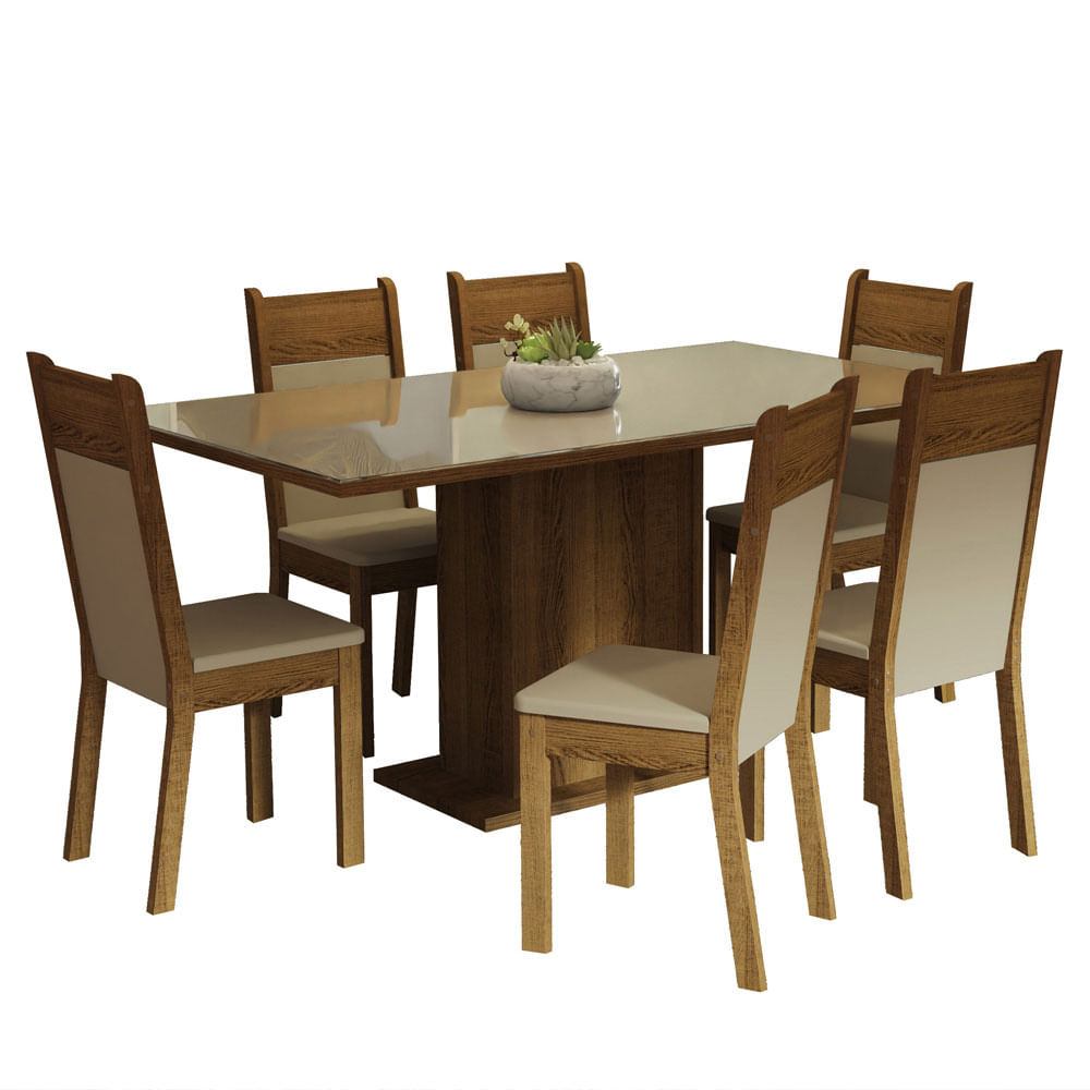 Juego de Comedor Francine con 6 Sillas Crema/Marron/Beige