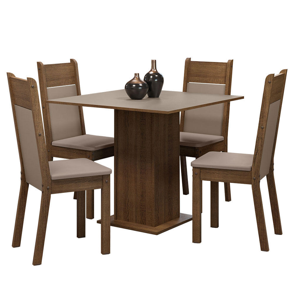 Juego de Comedor Claire con 4 Sillas Marron/Crema/Beige