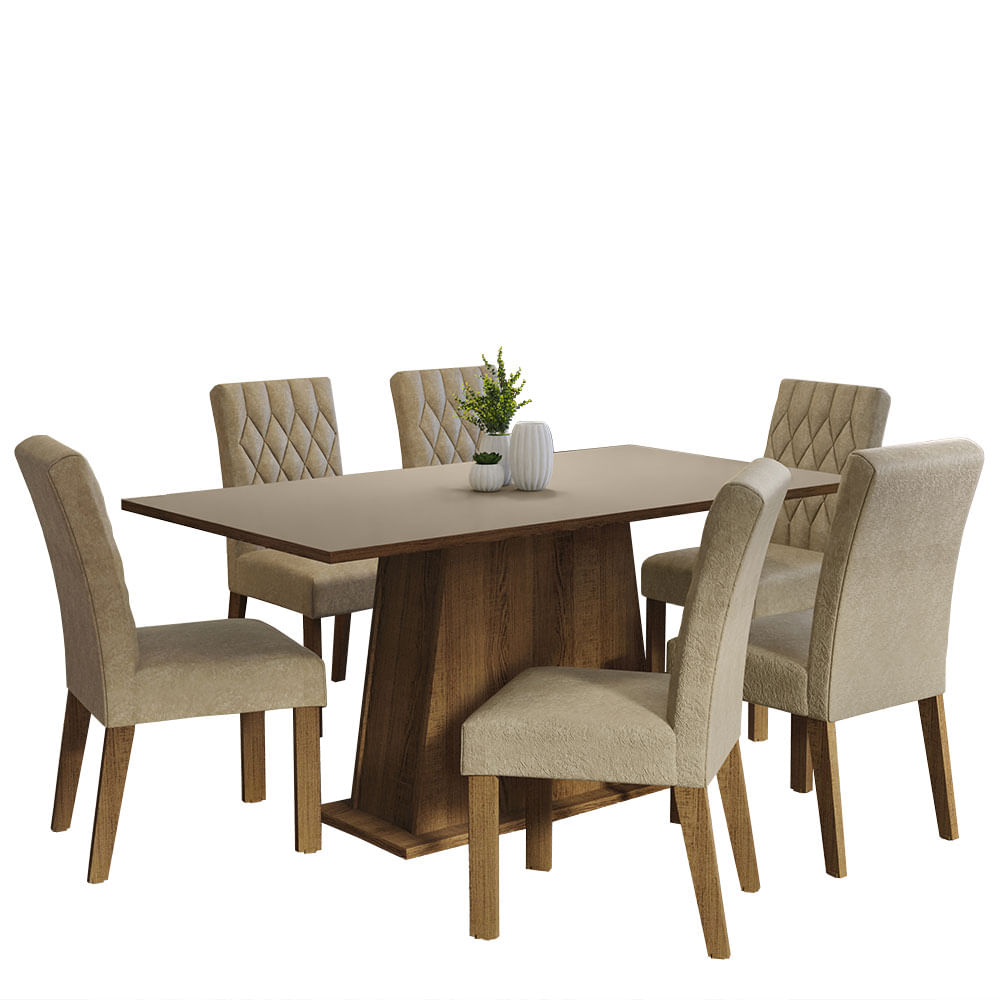 Juego de Comedor Britney con 6 Sillas Marron/Crema/Imperial