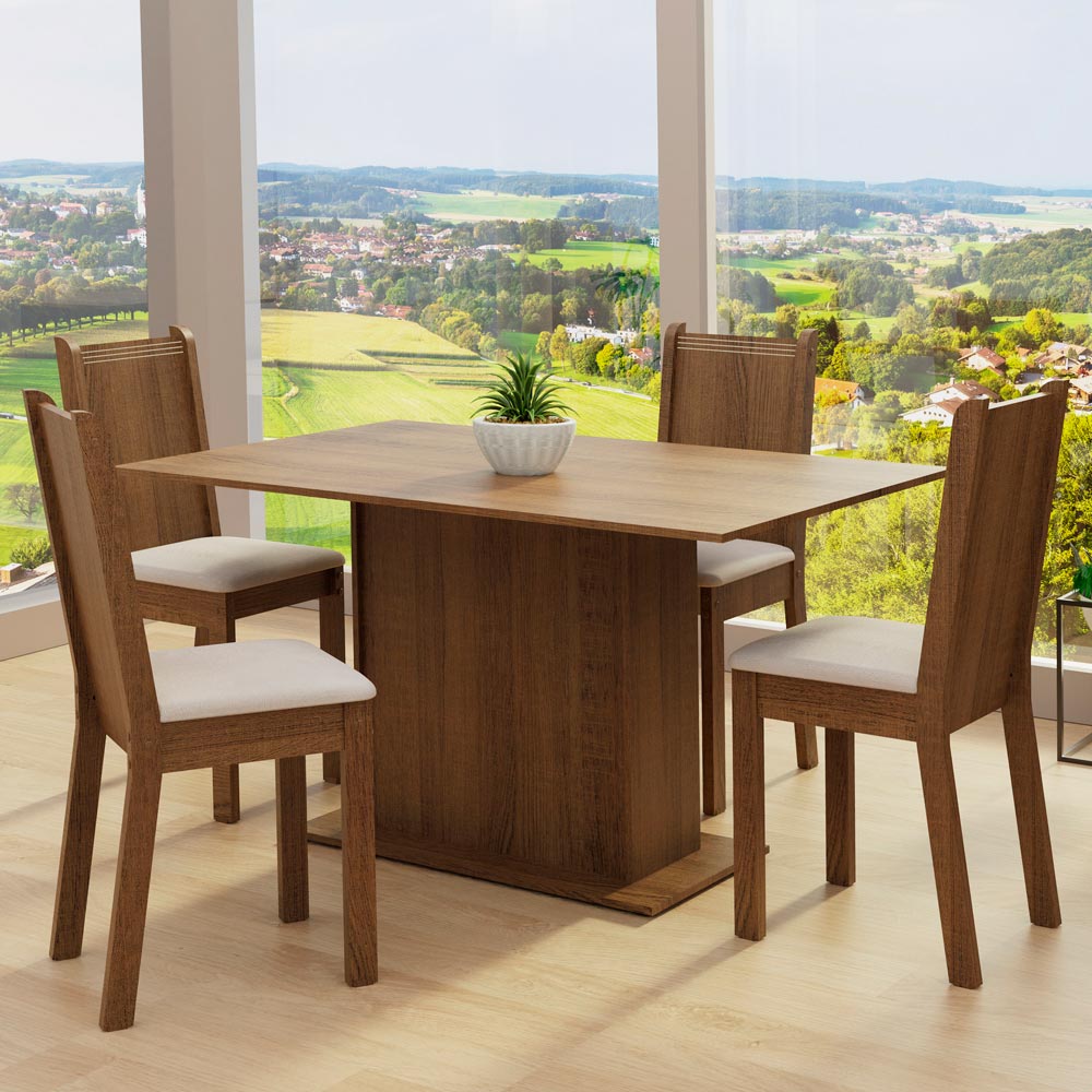 Juego de Comedor Luana con 4 Sillas Marron/Sintetico Beige