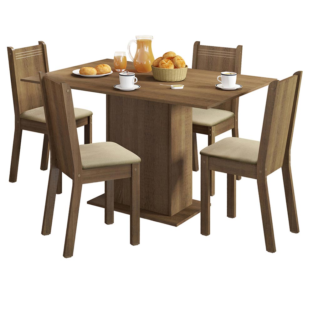 Juego de Comedor Lexy con 4 Sillas Marron/Sintetico Beige