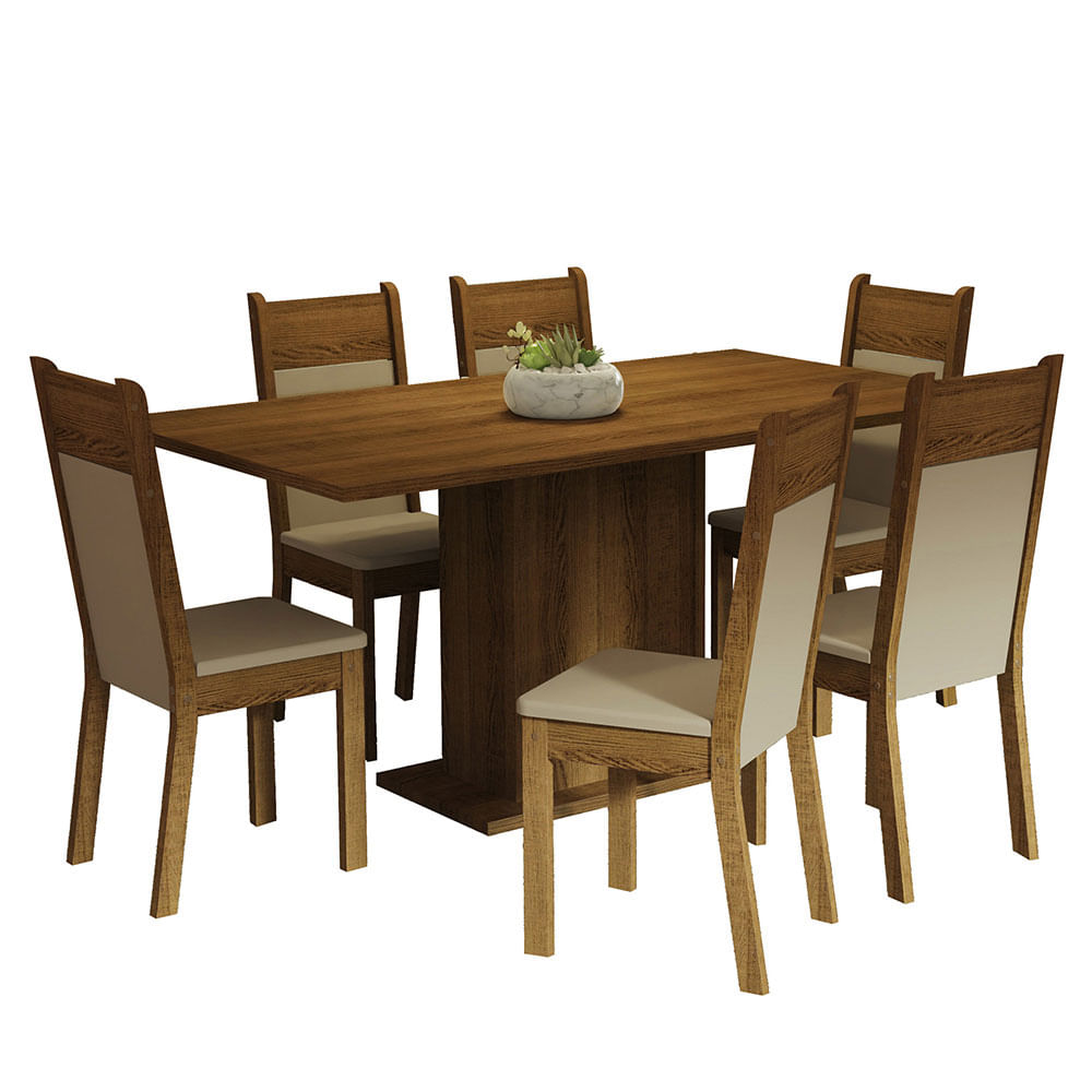 Juego de Comedor Augusta con 6 Sillas Marron/Crema/Beige
