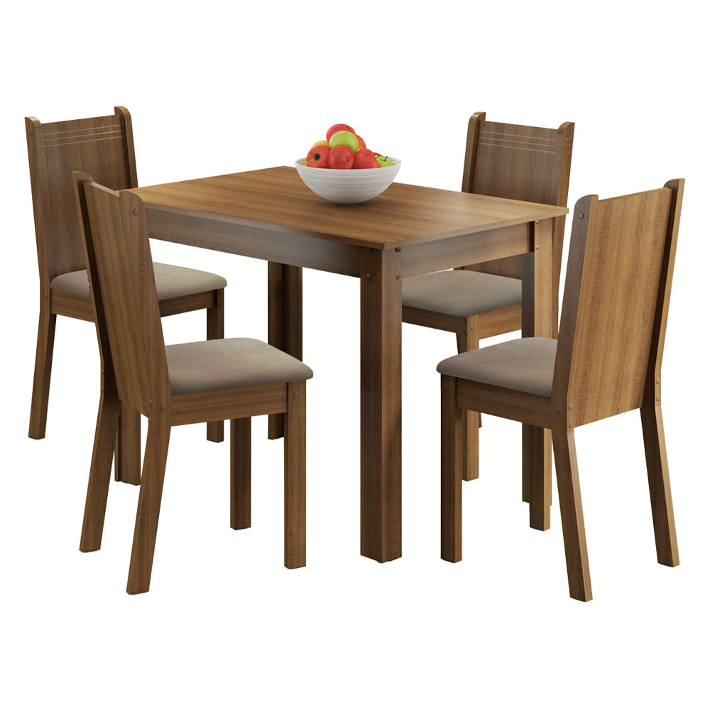 Juego de Comedor Rute con 4 Sillas Marron/Sintetico Beige