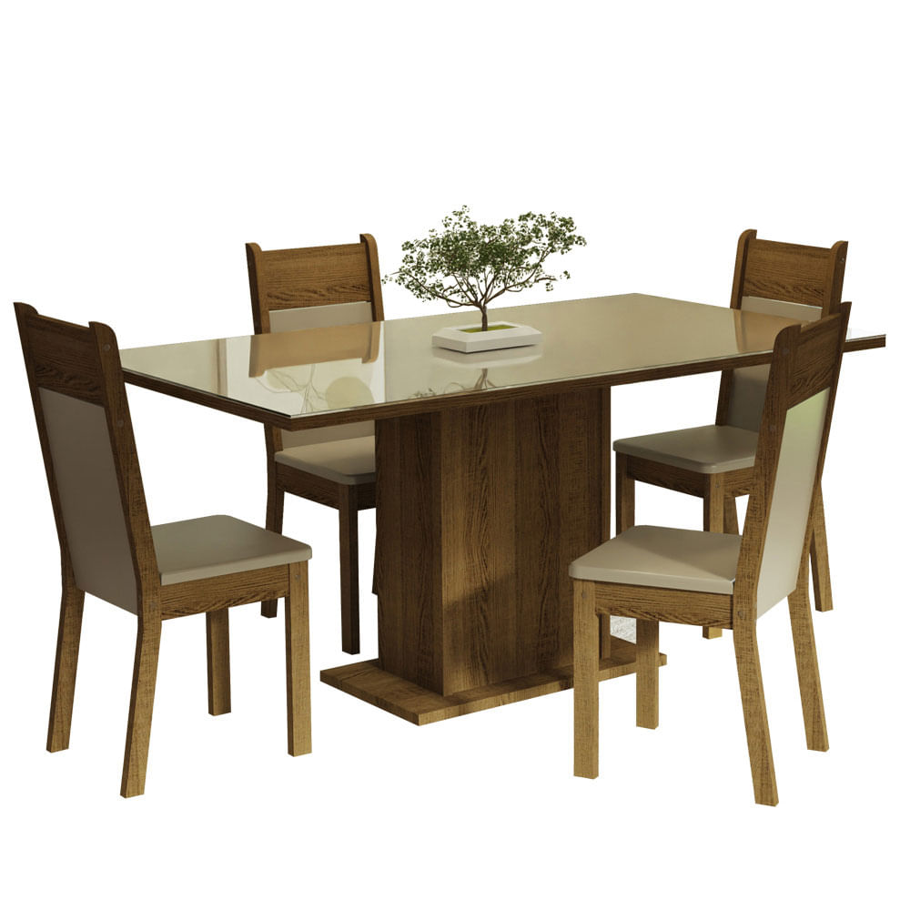 Juego de Comedor Greta con 4 Sillas Crema/Marron/Beige