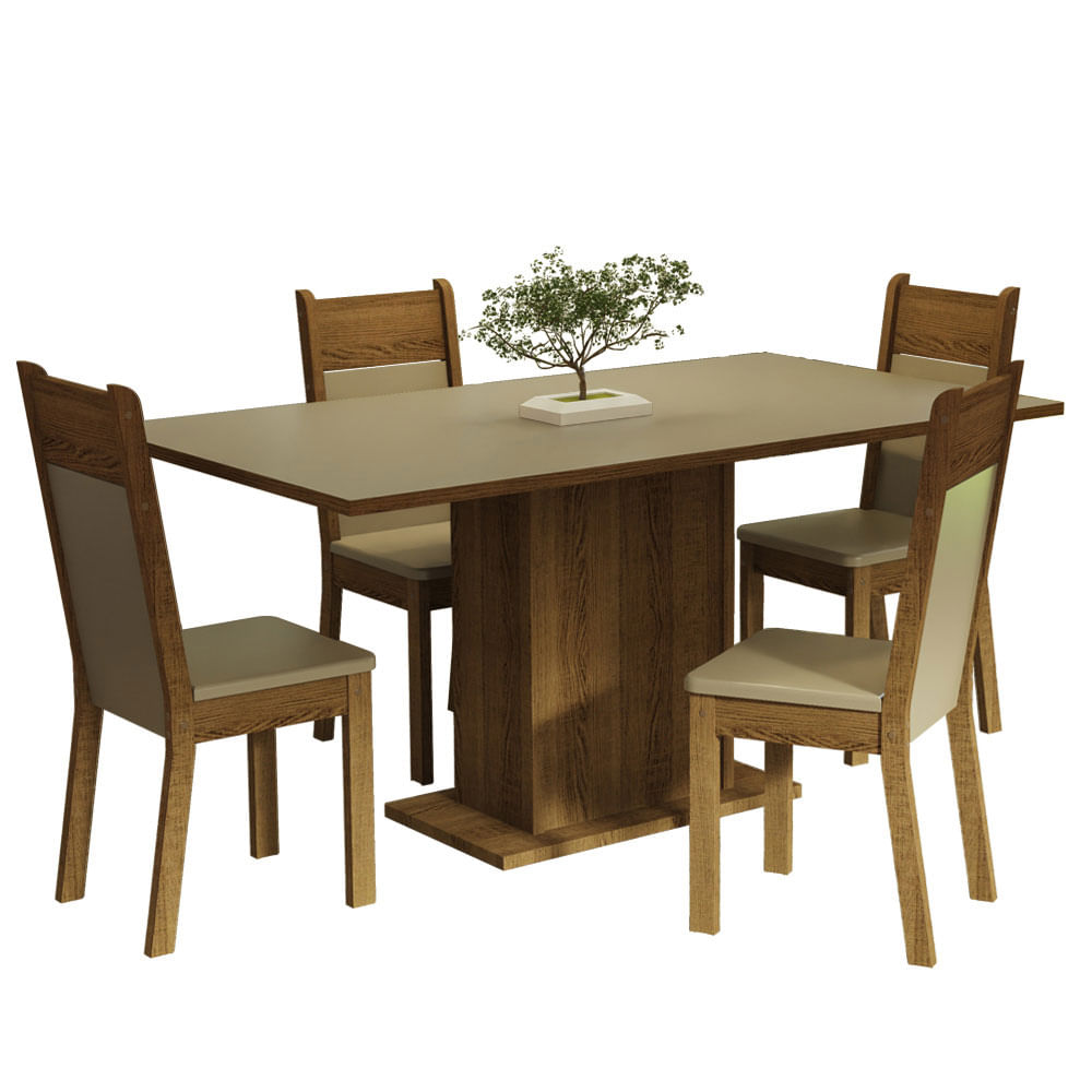 Juego de Comedor Elisa con 4 Sillas Crema/Marron/Beige