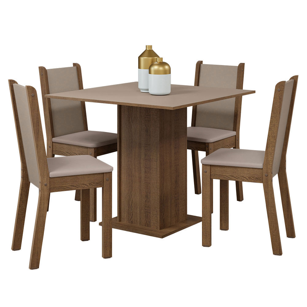 Juego de Comedor Briana con 4 Sillas Marron/Crema/Sintetico Beige