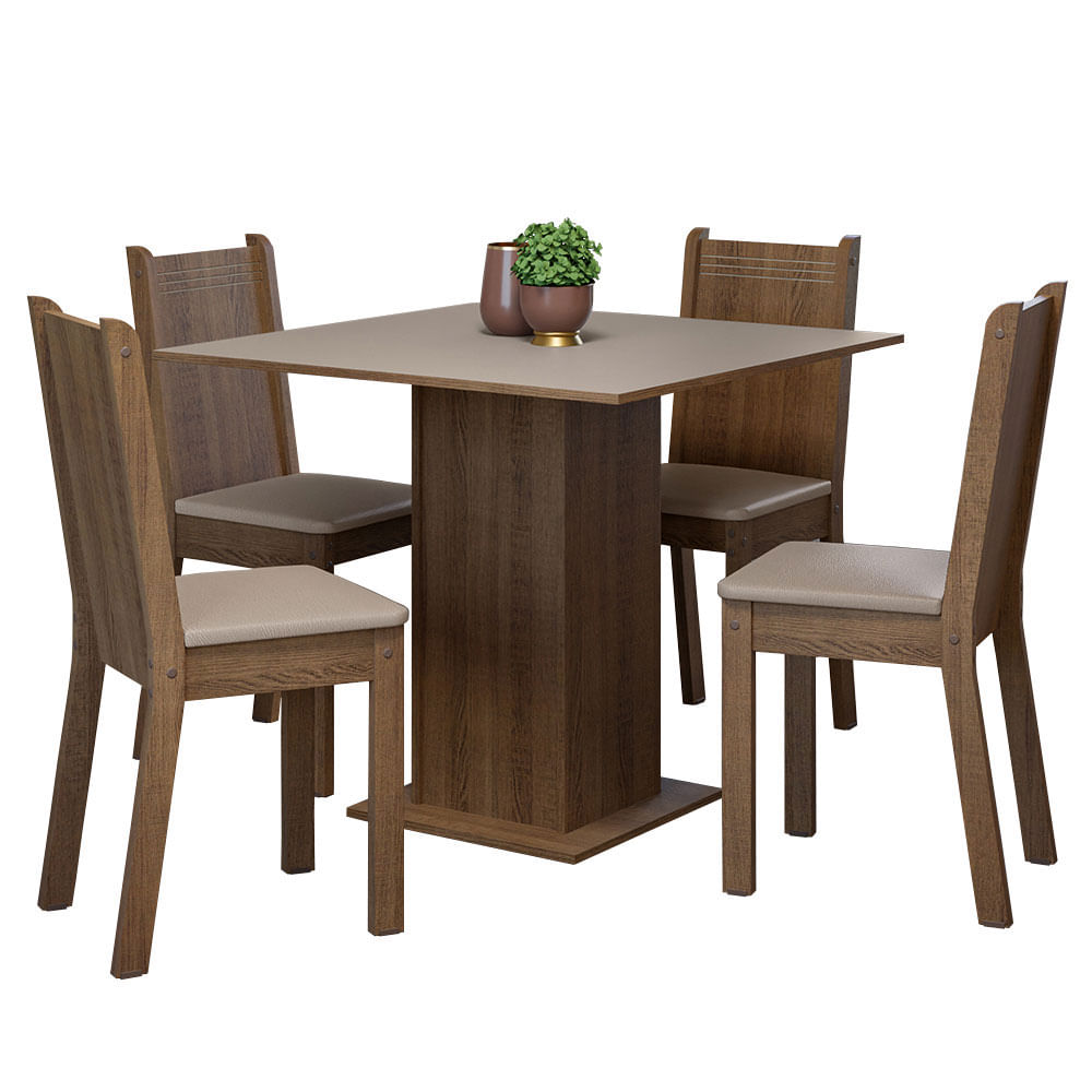 Juego de Comedor Samara con 4 Sillas Marron/Crema/Beige