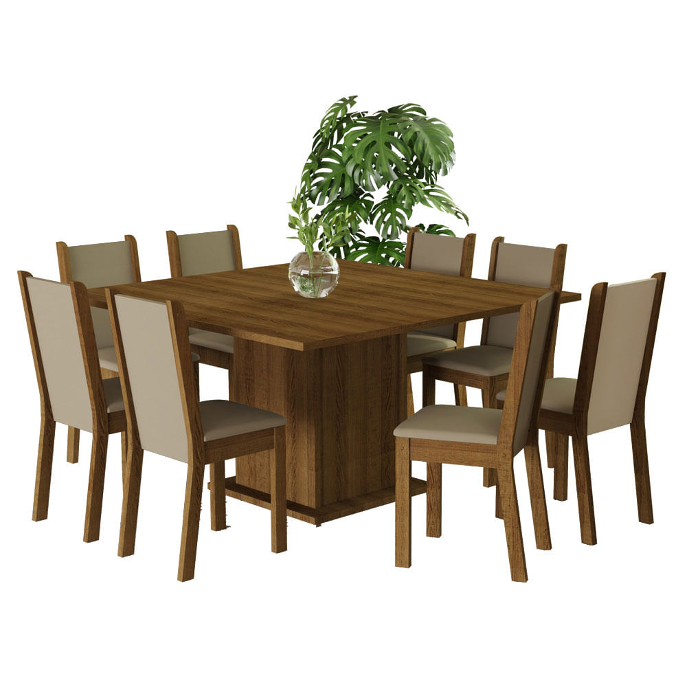 Juego de Comedor Marisa con 8 Sillas Marron/Crema/Beige