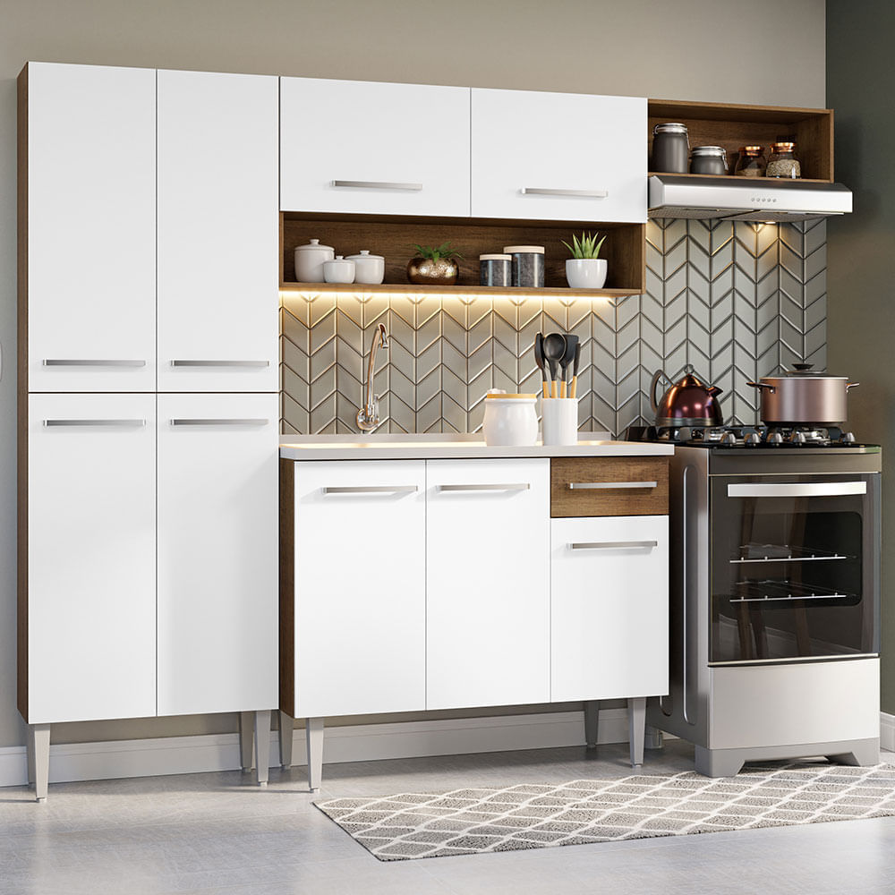 Cocina Integral 229cm con Fregadero Marron/Blanco Emilly 12