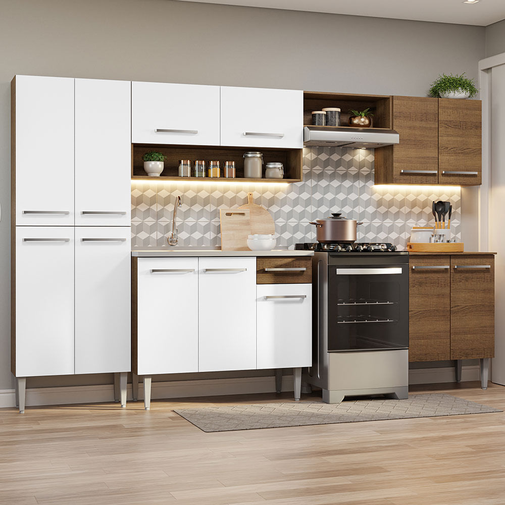Cocina Integral 293cm con Fregadero Marron/Blanco Emilly 08