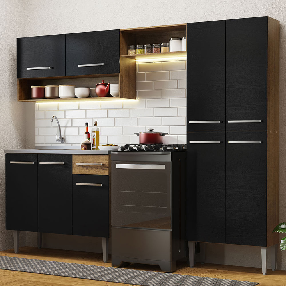 Cocina Integral 229cm con Fregadero Marron/Negro Emilly 10