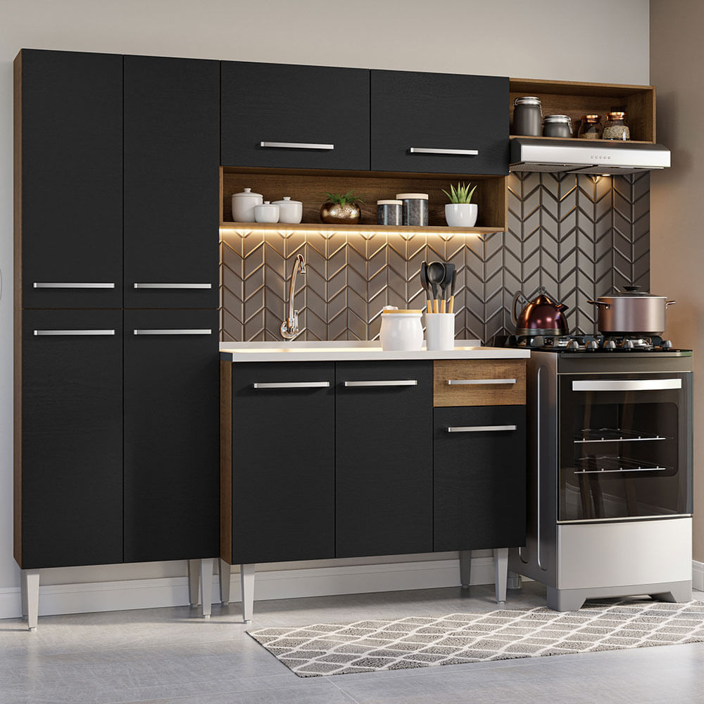 Cocina Integral 229cm con Fregadero Marron/Negro Emilly 12