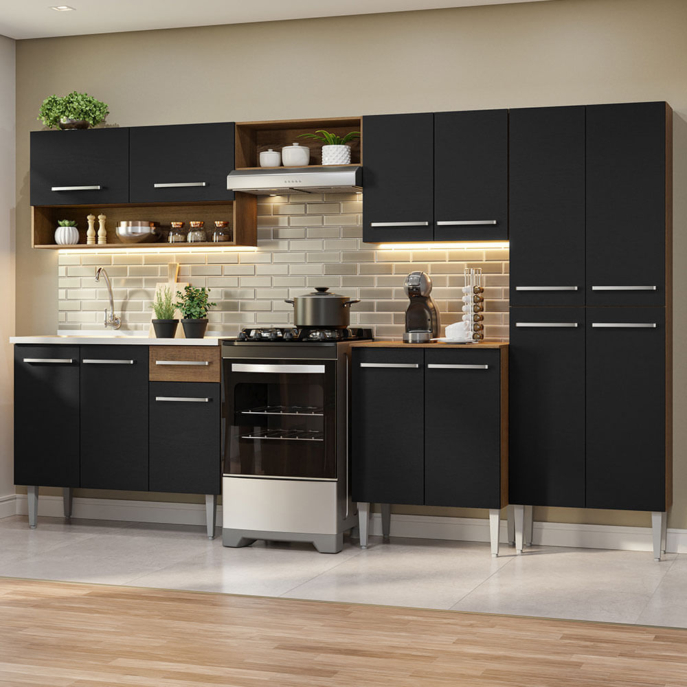 Cocina Integral 293cm con Fregadero Marron/Negro Emilly 09