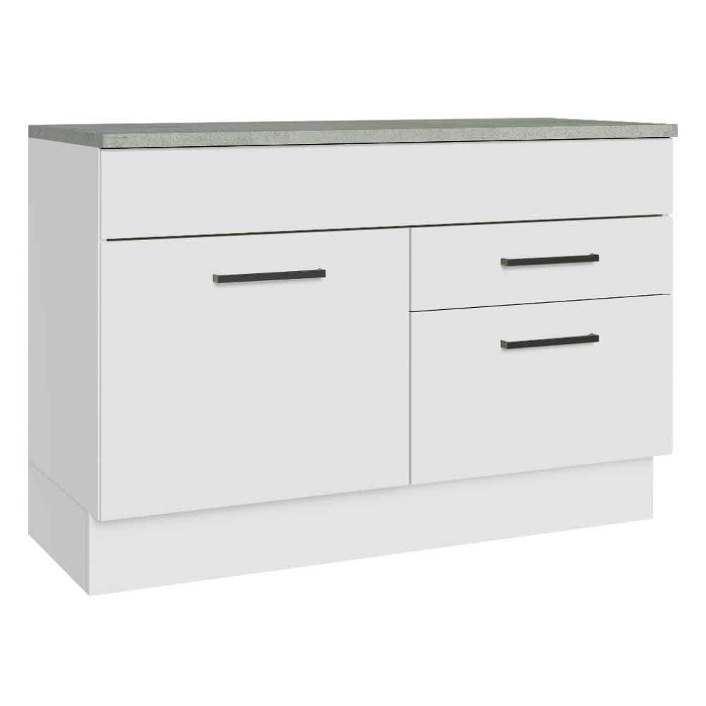 Mueble de Cocina para Fregadero 120 cm 1 Puerta y 2 Cajones (Con Encimera) Blanco Agata