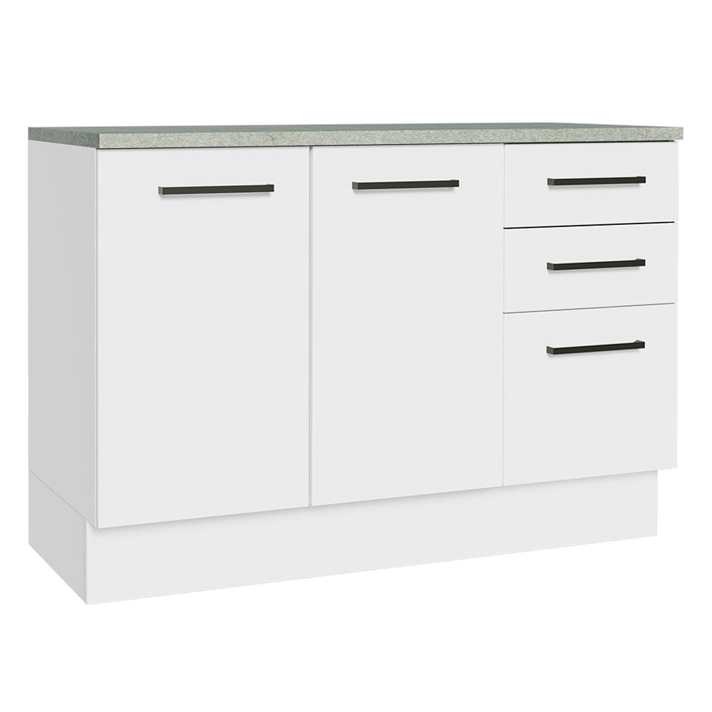 Mueble de Cocina para Fregadero 120 cm 2 Puertas y 3 Cajones (Con Encimera) Blanco Agata