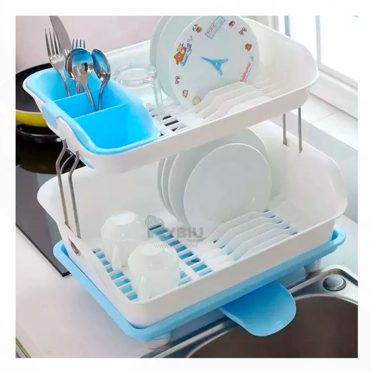Escurridor de Platos con Dos Niveles en Celeste