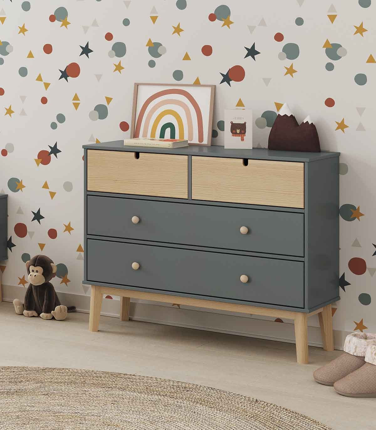 Cómoda Infantil Kasidy color Gris/Duna TU MESITA 4 cajones