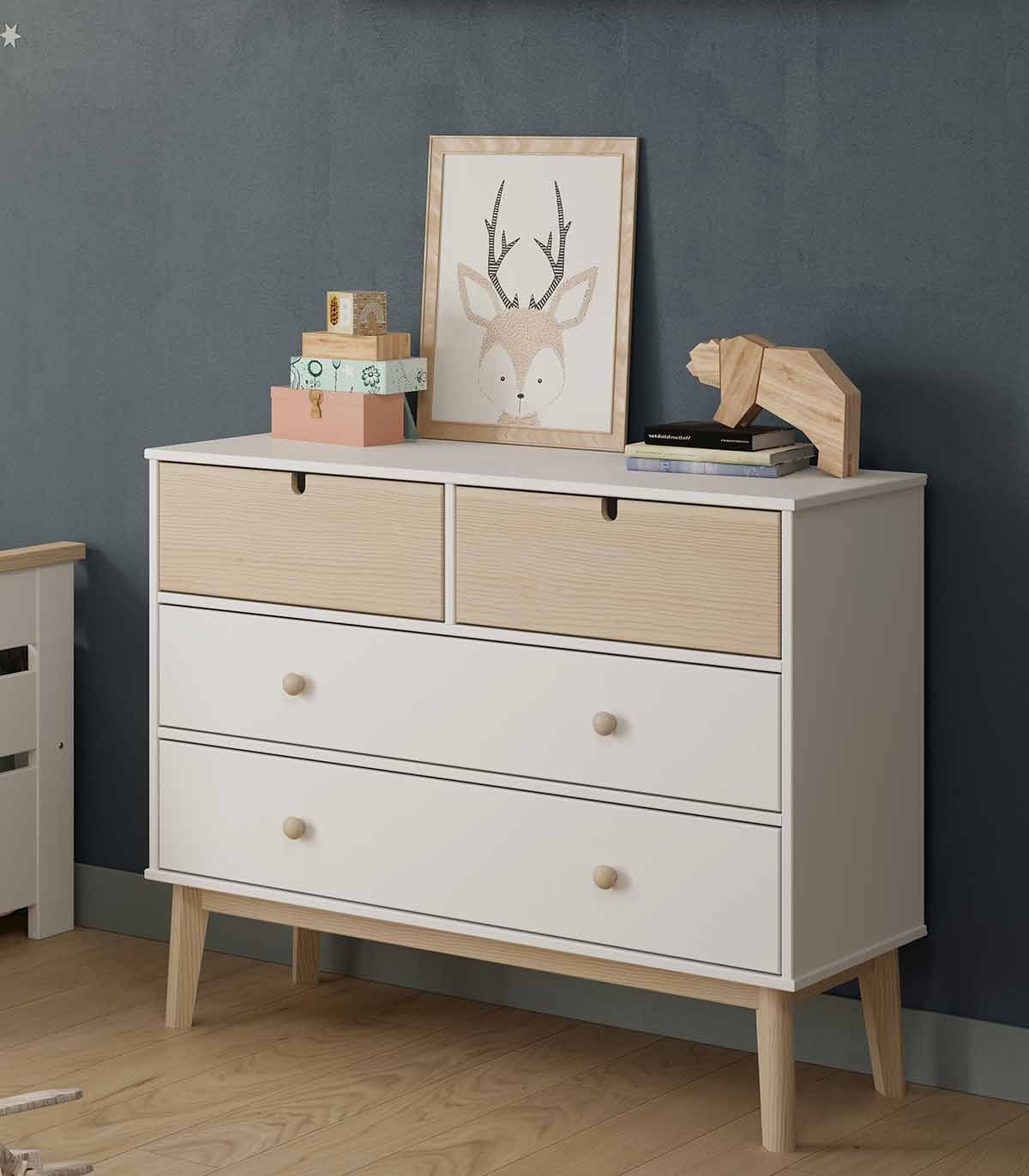 Cómoda Infantil Kasidy color Blanco/Duna TU MESITA 4 cajones
