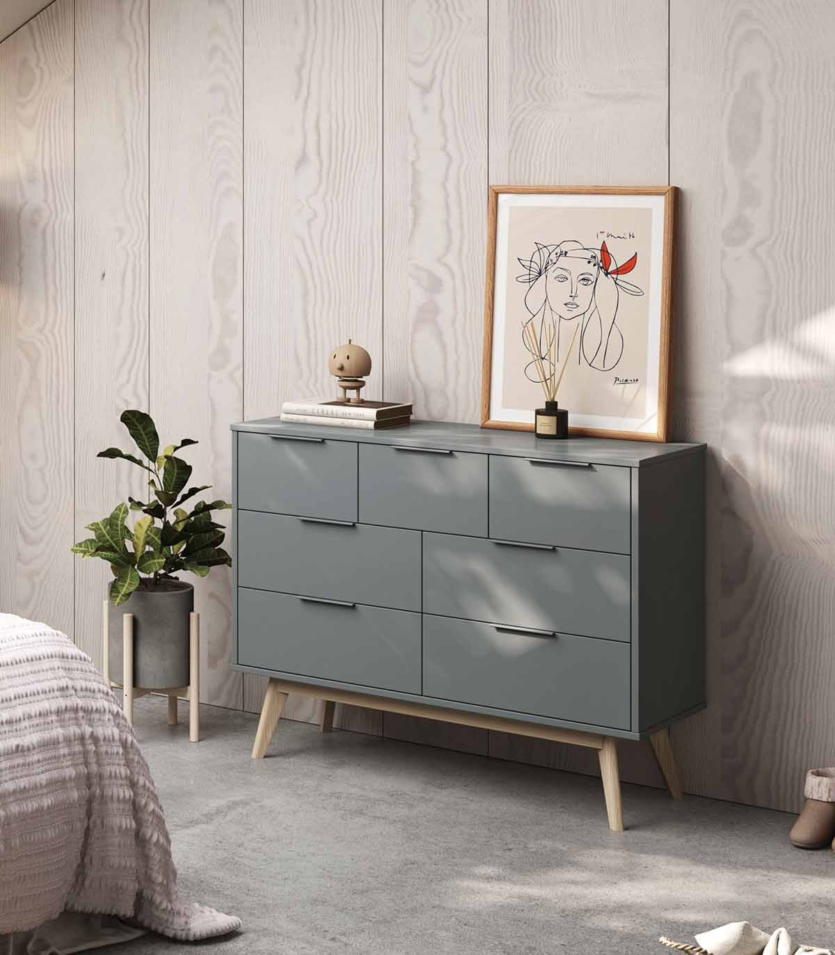 Cómoda Juvenil Kasidy color Gris Oscuro TU MESITA 7 cajones