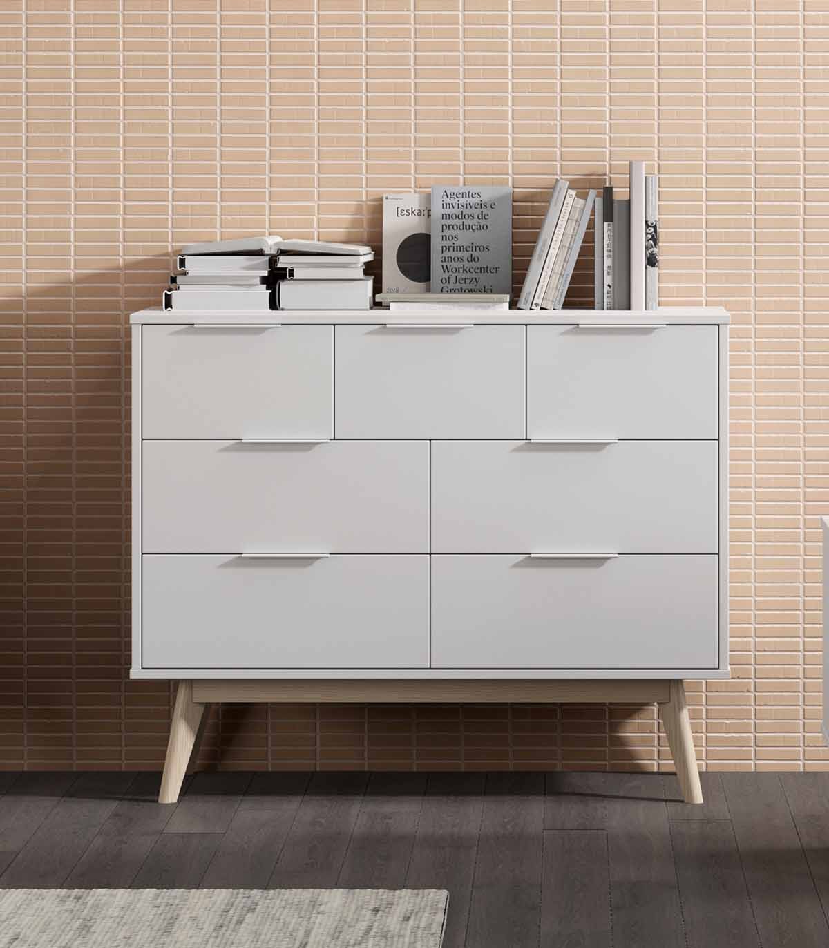 Cómoda Juvenil Kasidy color Blanco TU MESITA 7 cajones