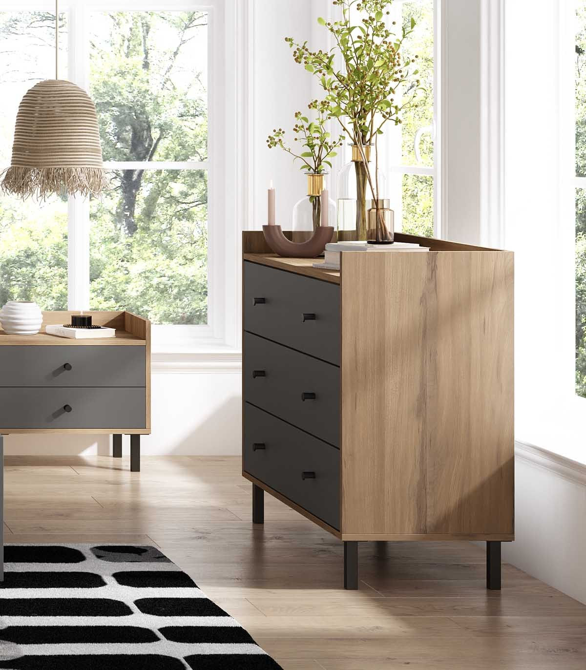 Cómoda Moderna Malta Marrón/Negro 3 cajones TU MESITA