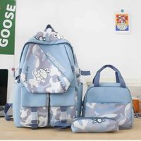 Mochila Grande Camuflaje 2024 con Lonchera y Cartuchera Niñas Escolar Celeste