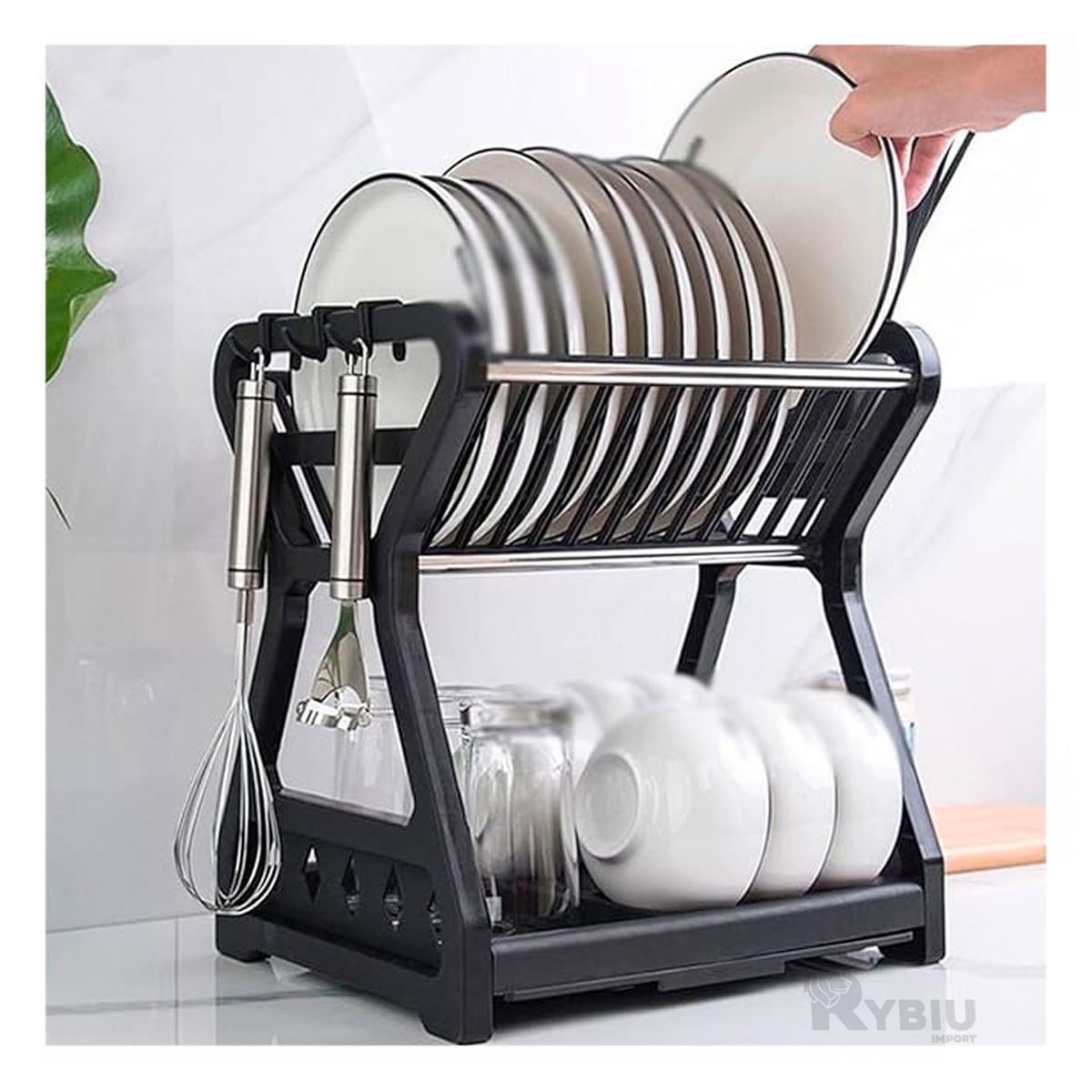 Escurridor de Platos con 2 Niveles Hecho de Plastico Negro