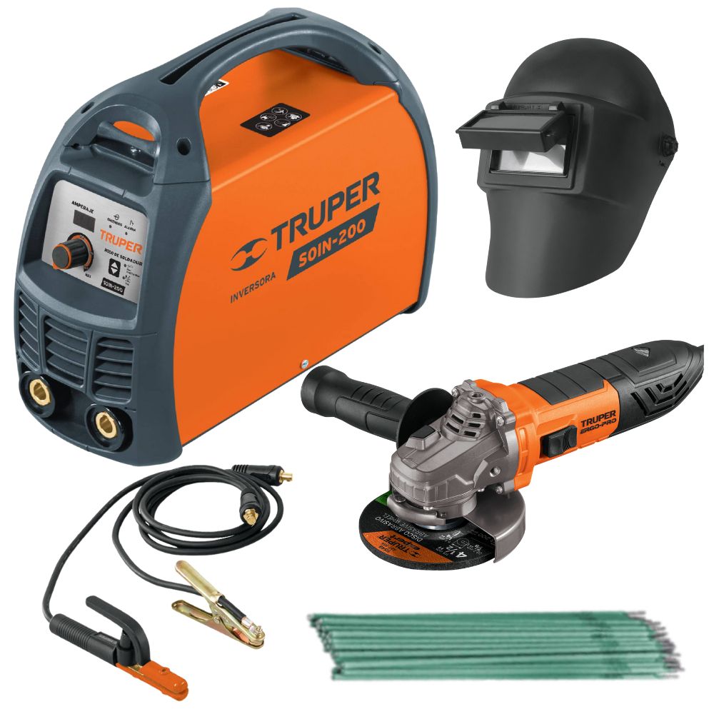 Soldadora inversora 200A  amoladora mascara de soldar electrodos