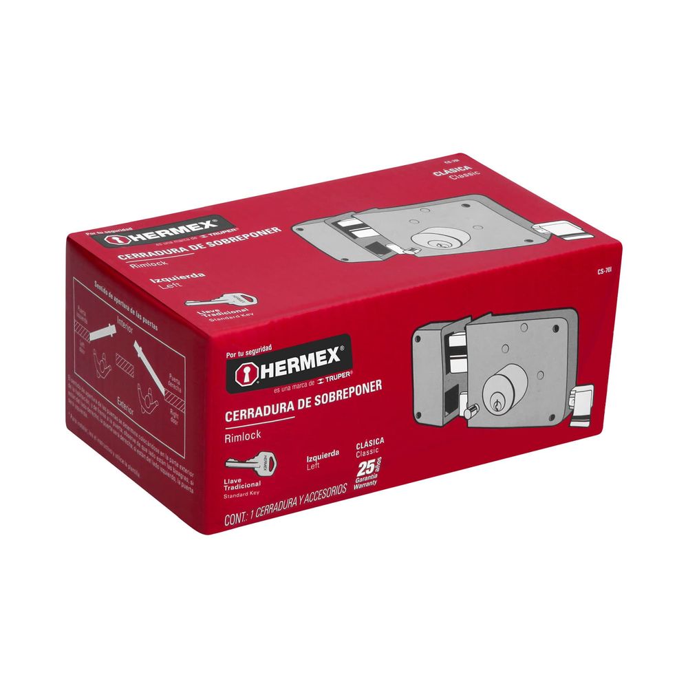 Chapa Cerradura de Sobreponer Izquierda Clasica Hermex 43573 - Promart