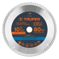 Disco sierra 10""P  corte extra fino para madera, 80 dientes, Truper