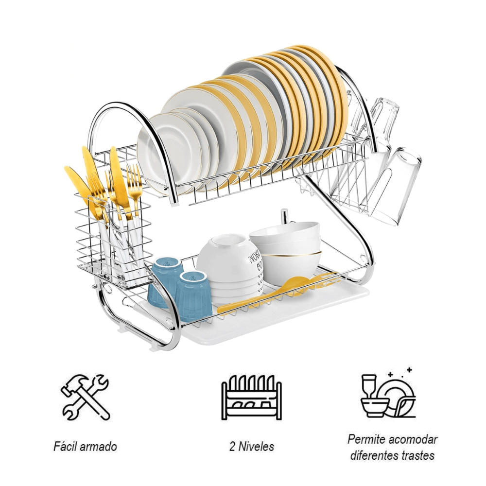 Escurridor para Platos de 2 Niveles Cromado