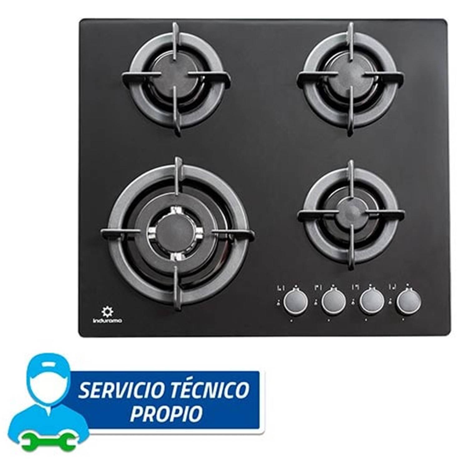 Cocina Encimera Empotrable de 4 Hornillas a Gas Indurama EGI-604VDNEG Negro