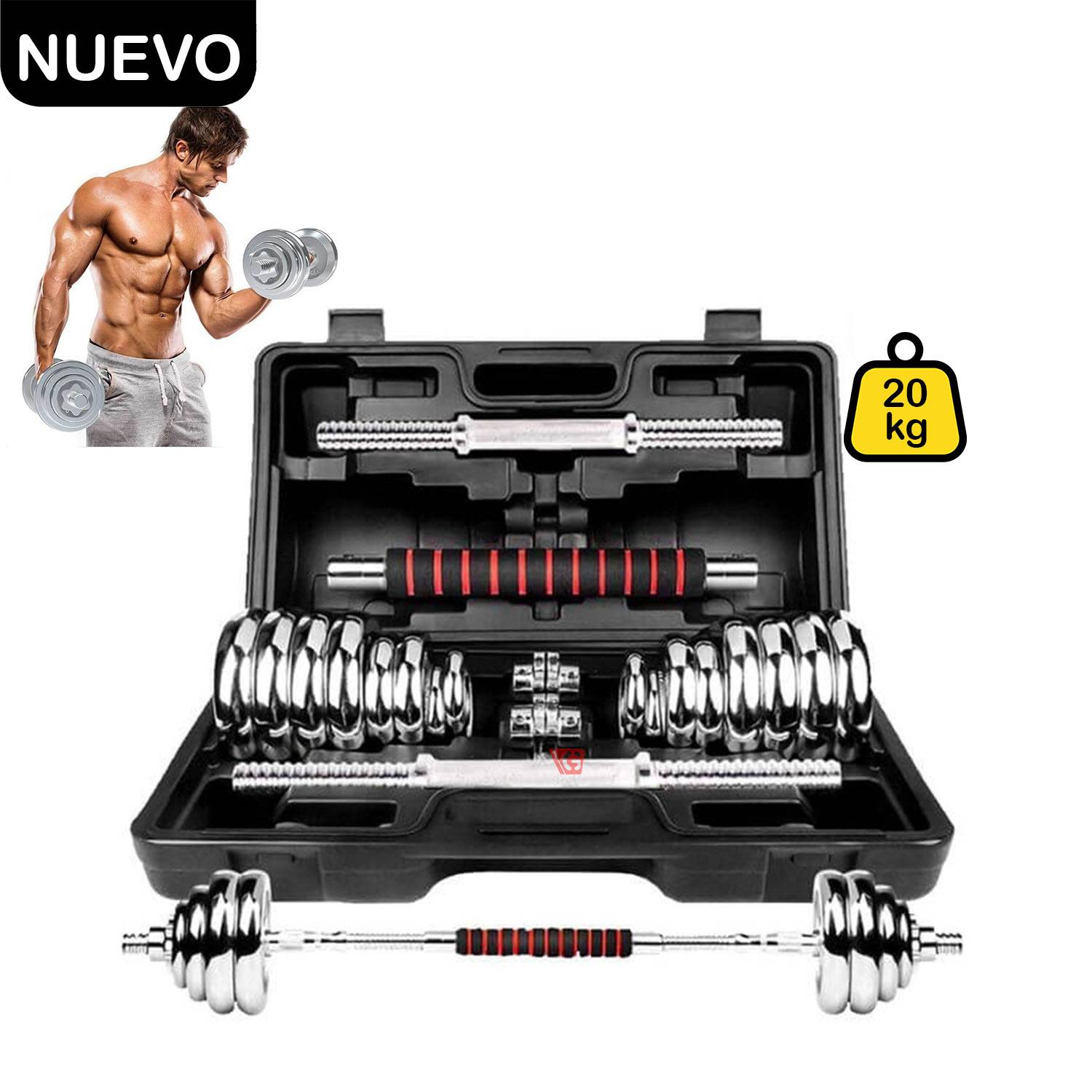 Set de Pesas 20 kg Mancuernas con Adaptador y Maletín