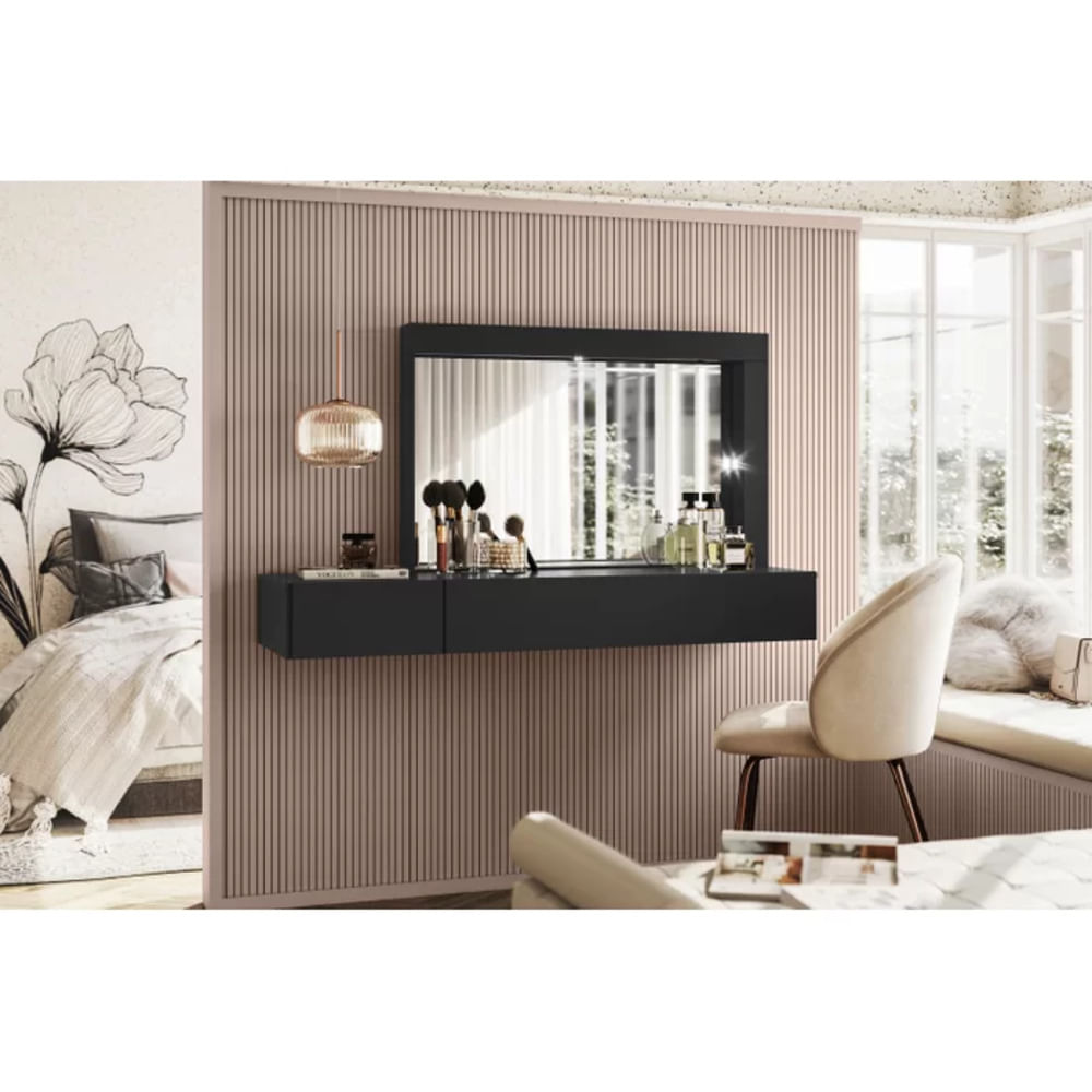 Tocador de Pared Flotante color Negro 2 cajones TU MESITA