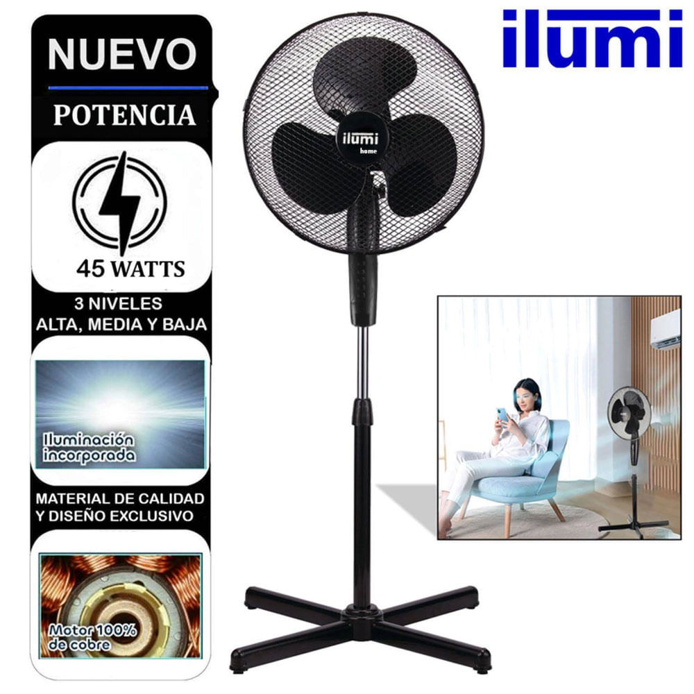 Ventilador Ilumi IL-16 de Pedestal 3 Velocidades con Iluminación 45W