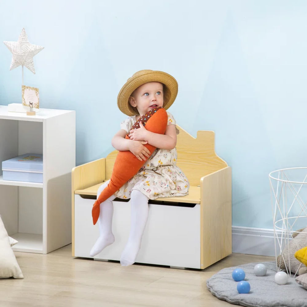 Baúl forma de Casita para Niños color Blanco/Duna TU MESITA
