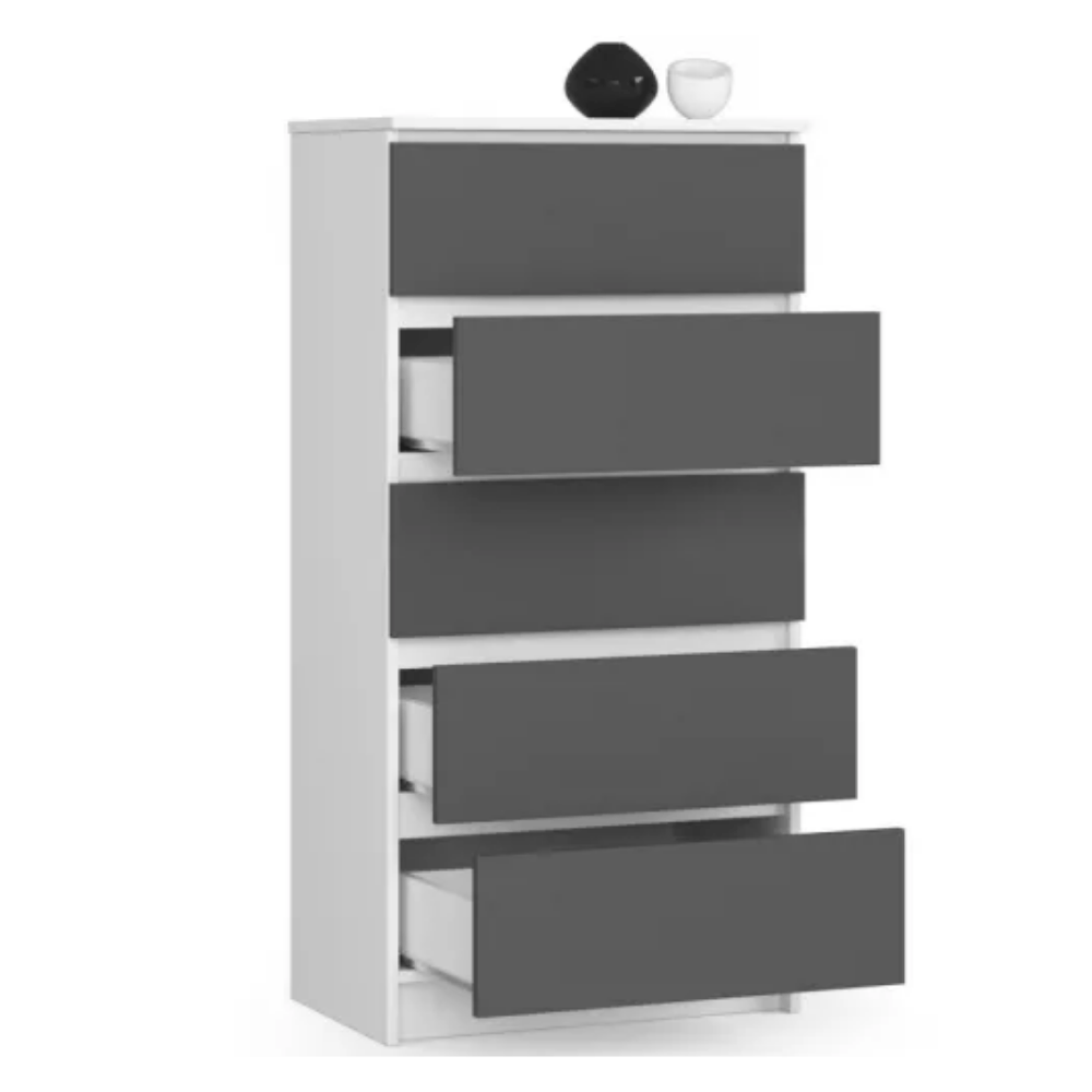 Comoda 5 cajones Freya Grafito & Blanco Muebles Bonno