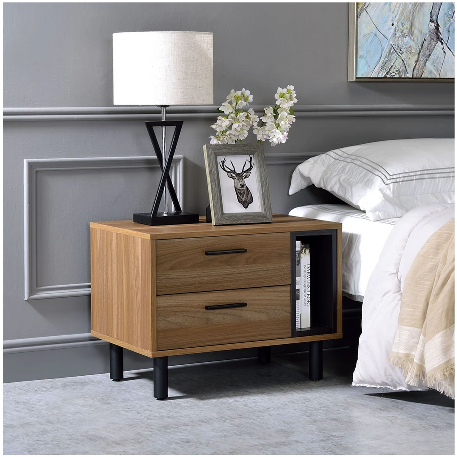 Velador Nórdico Toccara 2 Cajones Color Gales