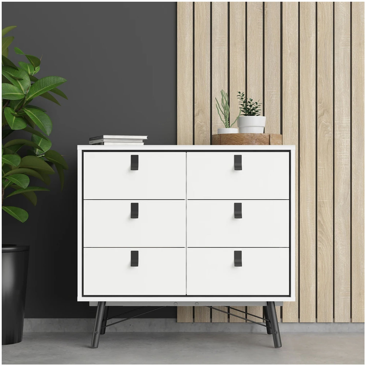 Cómoda Contemporánea Seymonne 6 Cajones Color Blanco