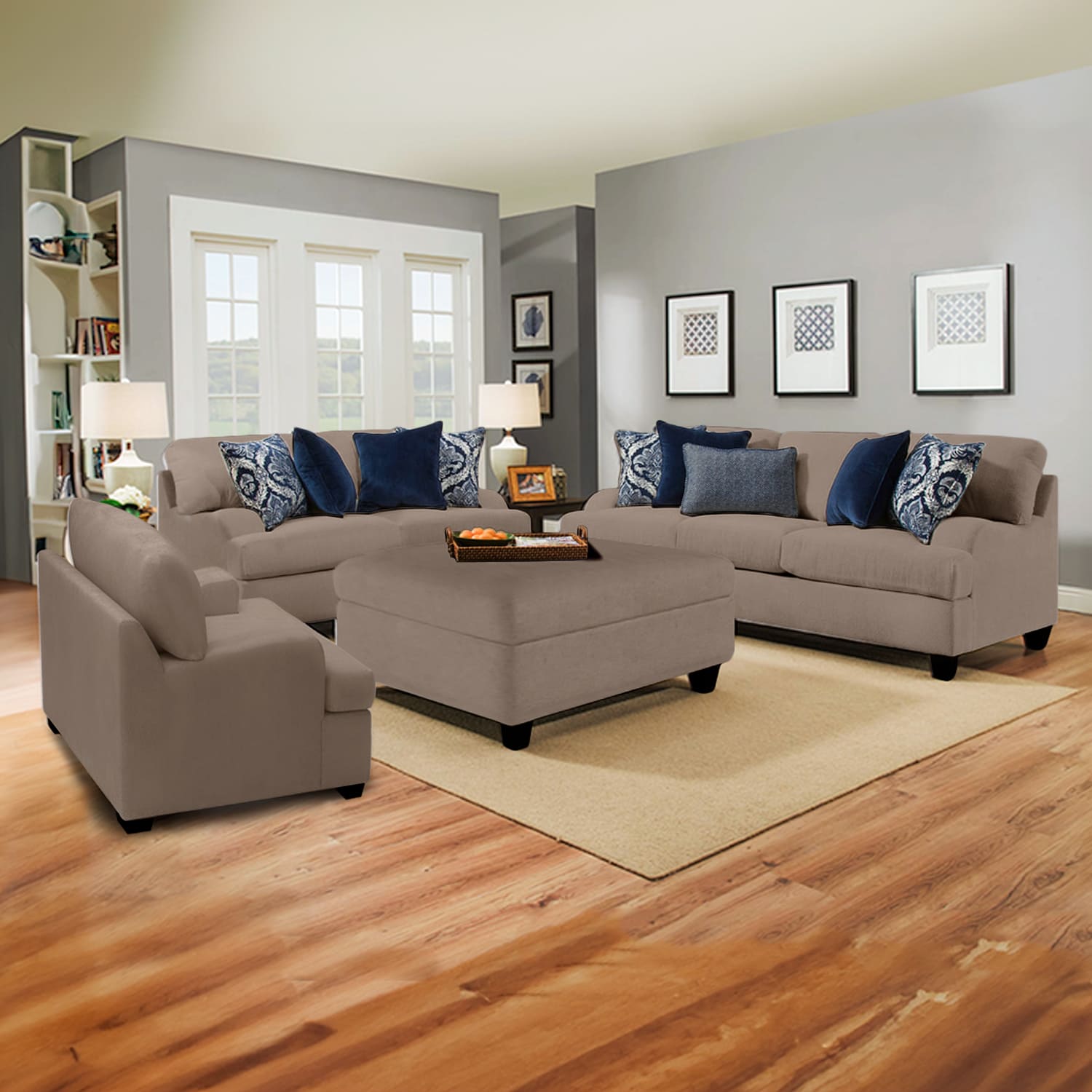 Juego de Sala Athina 3-2-1 Beige Oscuro + Banqueta