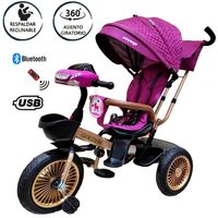 Triciclo Asiento Giratorio Voyage Golden con Tela UV Fucsia