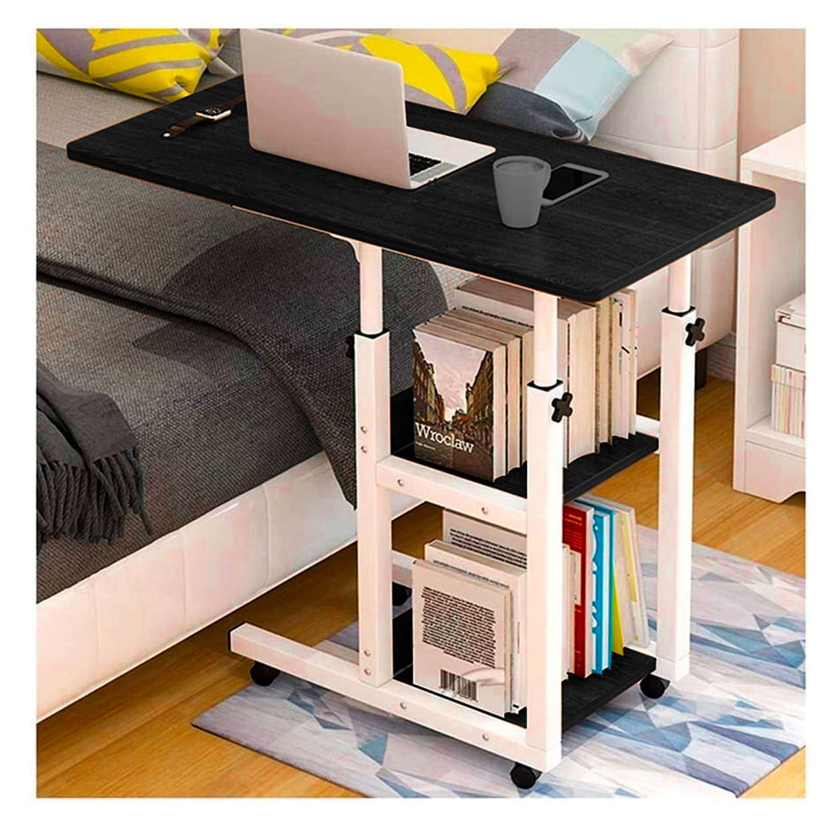 Mesa Escritorio Para Laptop Con Ruedas Portátil Ajustable Negra