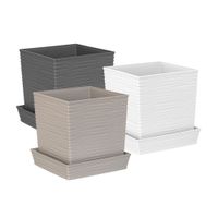 Maceta Cuadrada Piedra 19x19cm con Plato Reyplast
