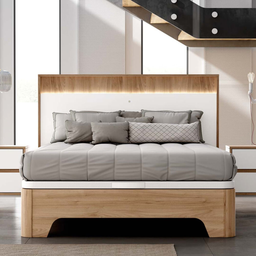 Cabecera Minimalista Igora con Luz LED color Roble/Blanco TU MESITA