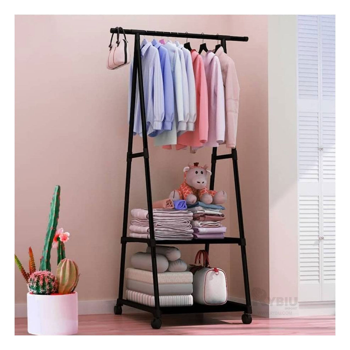 Perchero Metalico Movible Negro para Baño